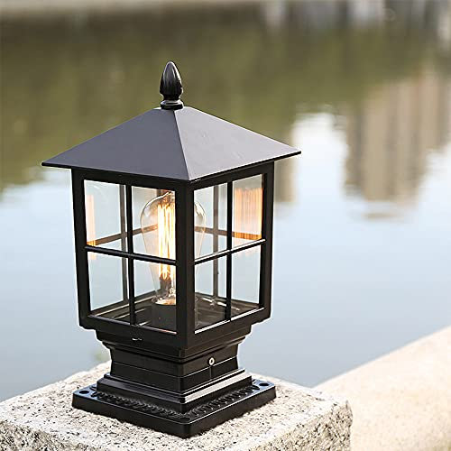 Mengjay jardin lumière de pilier, luminaire d'extérieur Lampe rustique E27 Chemins d'éclairage extérieur sur pied Pilier Eclairage de jardin lampes patio porche pelouse (Noir, Style.A)
