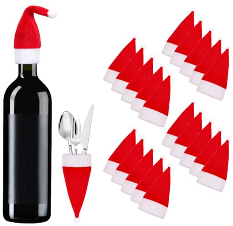 Fumwase 40 st mini tomteluvor jul silverhållare jul jultomte vinflaska skydd för jul bord inställningar mini tomteluvor bulk för hantverk julfest servis dekorationer
