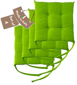 Il Tuo Artigiano Design 4 Stuhlkissen im Set, 40 x 40 cm 6 cm dick, Polsterung aus Schaumstoff und weichem Acryl, Sitzkissen Stuhl 4er Set, Stuhlkissen Outdoor 40x40 (4, Apfelgrün)