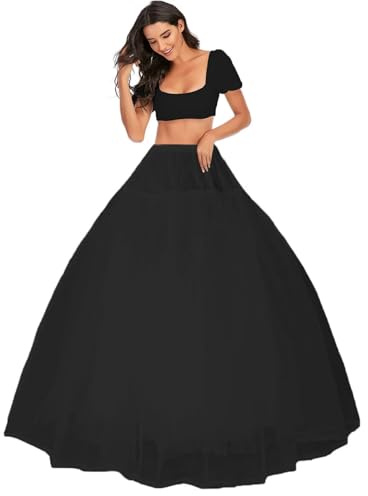 Sottogonna Sposa Sottogonne 3 Strati Crinolina Senza Cerchi Sottoveste Hoopless Wedding Petticoat Abiti da Sposa Sottovesti e Sottogonna 3 Layers Tulle Skirt Underskirt Gonne da Donna(Nero,34)