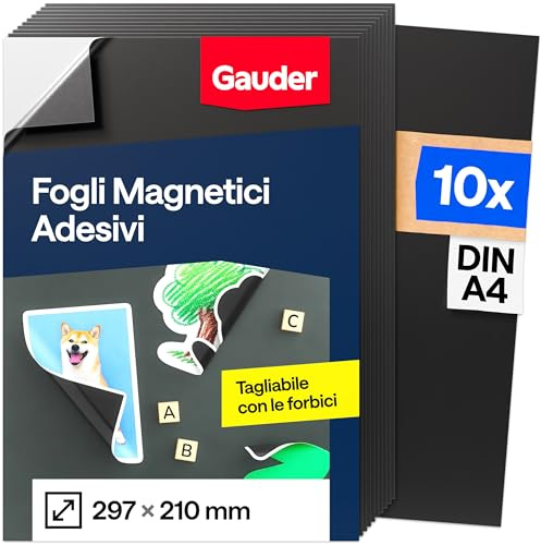 GAUDER Foglio Magnetico Autoadesivo - Pellicola Magnetica Ritagliabile per Foto, Fai-da-te e Cartelli - Magnete Adesivo per Casa, Scuola e Ufficio (10 pezzi - DIN A4-297 x 210 mm)