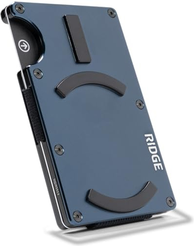 Ridge - Cartera para hombre, delgada, minimalista, compacta, tarjetero, con bolsillo frontal con protección RFID, con correa de dinero integrada, Azul marino alpino (MAGSAFE), Talla única, Hex Ridge