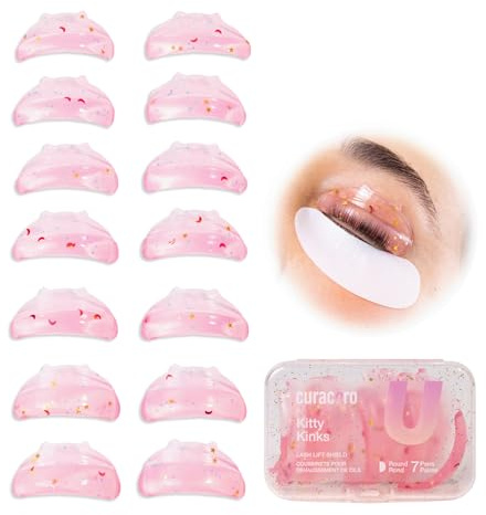 Curacoro Lash Lift Shields, 14 Pcs/7 Sizes Lash Lift Rods, Lash Lift Pads for Eyelash Curling and Lifting, Reusable Silicone Lash Rods For Eyelash Perm Lamination