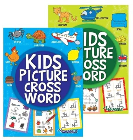 Sixstore Juego de 2 libros de crucigramas, libro de crucigramas para niños, tamaño 27 x 20 cm, para mayores de 7 años, suministro de 2 libros