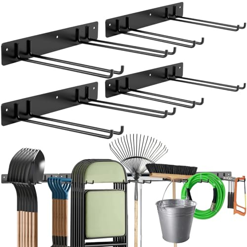 Sinoer ，Portaattrezzi da giardino integrato a muro, armadio per lo stoccaggio del garage, porta sedie pieghevole, allungato, resistente alla ruggine, carico massimo 240 libbre - Confezione da 4