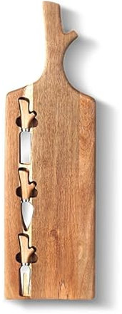 Creative Antler - Juego de tablas de queso de madera de acacia con cuchillos de queso, tabla de cortar mantequilla y bandeja para servir para hornear
