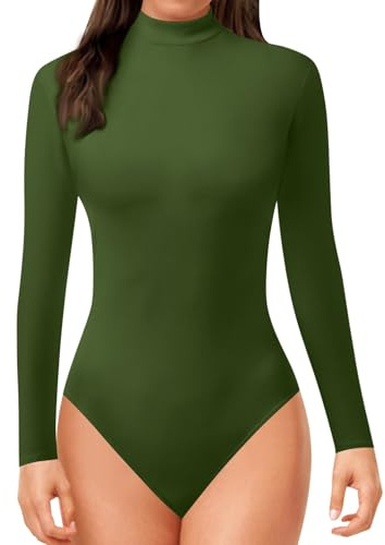 Fulidngzg Body Termico Donna Maniche Lunghe Invernale con Colletto Rotondo Pile Calda Camicia Bodysuit Sottogiacca Cotone Elegante Contenitivo Modellante Aderente per Sportiva Yoga Danza,Verde,M