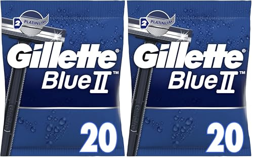 Gillette BlueII Rasoi Da Uomo Usa E Getta Confezione Da 40, Rasoio A 2 Lame Con Testina Fissa