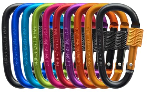 Karbinhakar 10-pack karbinhakar med skruvlås aluminiumlegering D-ring klämma krok för nyckelringar ryggsäck camping vandring fiske resor (10 färger)