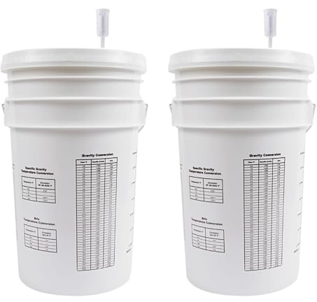 FastRack 2-Pack 6.5 Gallon Fermentation Bucket with Lid & Airlocks | White | BPA-Free Food-Grade HDPE Brew Buckets with Grommeted Lids for Beer, Wine, Mead & Cider