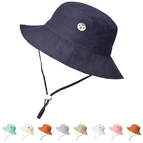 RIVBOS Baby Sun Hat UPF 50+ Cute Animal Pattern Summer Beach Kids Toddler Bucket Hat for Boys Girls 0-7 Years Blue S