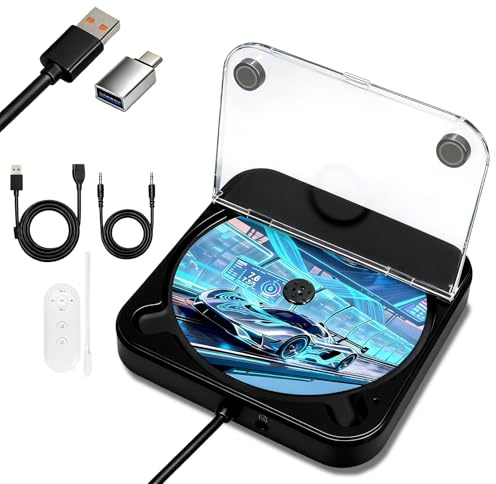 Canareen Bärbar CD-Spelare för Bil Stereo & Bärbar Dator & Smart TV, Black | Plug & Play: Extern USB AUX, Stöckbeständigt minne, Dammtäckningsdesign, Bred kompatibilitet, Kompakt design