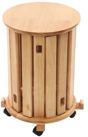 Juego de 4 taburetes apilables de madera con ruedas, taburete de comedor, mesita de noche, redondo, apilable, para cocina, dormitorio, salón (color madera cerezo)