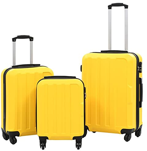 Mangloder - Carro rígido de 3 piezas de plástico ABS amarillo, equipaje ligero con ruedas, asa telescópica, cerradura de seguridad, compartimentos interiores, ideal para viajes, vacaciones, negocios