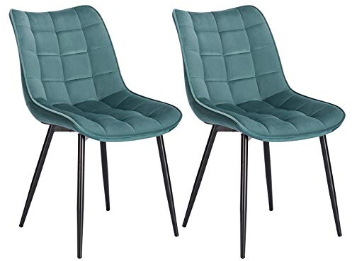 WOLTU Esszimmerstühle 2er Set Küchenstuhl Polsterstuhl Wohnzimmerstuhl Sessel mit Rückenlehne, Sitzfläche aus Samt, Metallbeine, Türkis BH142ts-2