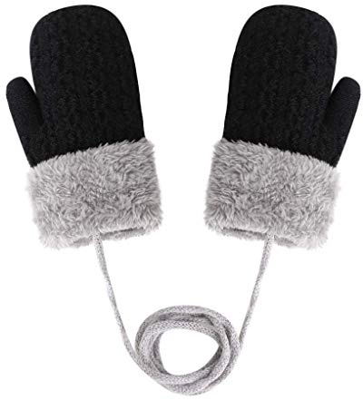 Hiver Gants pour Enfants Mignon Moufle en Peluche Doublé Tricotés Garçon Fille Gants Epais Chauds Mitaines Licou 1-4 Ans Bambin Moufle de Ski