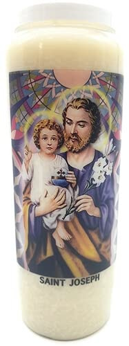 Candela di preghiera a vasetto Novena 18 x 7 cm 100% Vegetale Combustione 9 giorni - 216 ore (San Giuseppe)