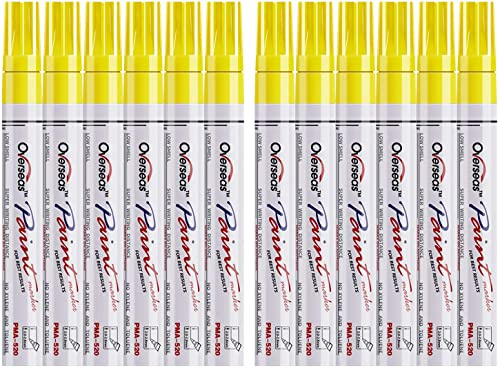 Lesun Yellow Paint Pens Markers - 12 Pack Waterproof Oil-Based Paint Pen Set Quick Dry Permanent Markers for Metal, Rock Painting, Stone, Ceramic, Wood, Fabric, Plastic, Canvas, Glass, Mugs, Tires