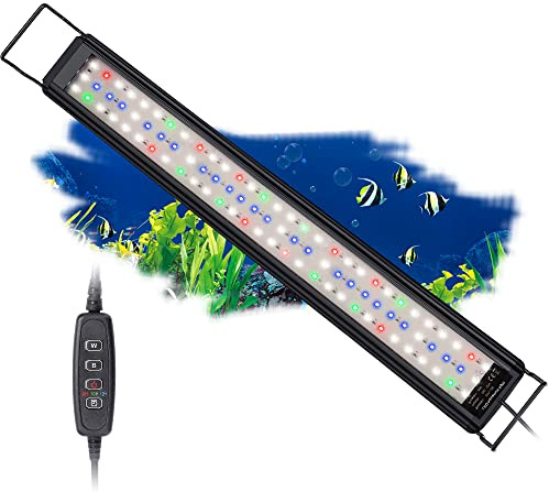 BELLALICHT Éclairage Aquarium Acrylonitrile butadiène styrène, Rampe LED d’Aquarium Spectre Complet avec Contrôleur, 10 Niveaux de Luminosité Réglables, Minuterie réglable 6/10/12 Heures.