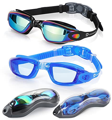 RIORIO Gafas de Natación para Adultos, Protección UV, Antivaho, juntas Silicona para la Piscina para Hombres, Mujeres