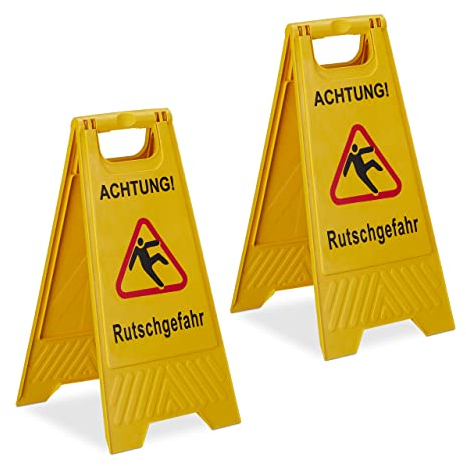 Relaxdays Cartello Avvertimento Antiscivolo, Set 2, Segnale Pieghevole, in Tedesco Attenzione Pavimento Bagnato, Giallo