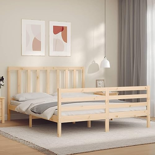 Gecheer Massiv träsäng, träsäng, massivt trä, säng, dubbelsäng/enkelsäng, balksäng, sängram, sängram, ribbotten med sänggavel 160 x 200 cm