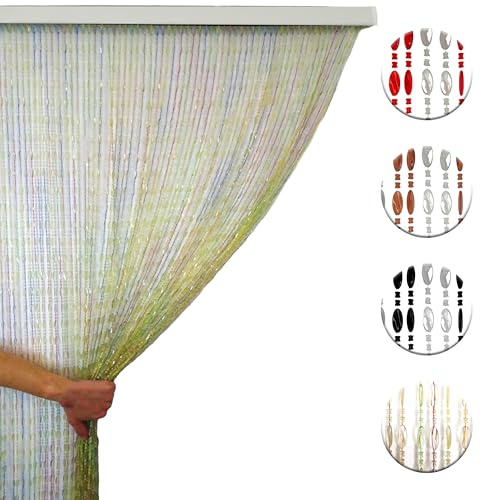Tenda Antimosche a Perline Bicolore con Fili Alternati, Moschiera a Pannello Ombreggiante Divisoria per Porta Finestra Ingresso Balcone Giardino con Kit Ganci - Millecolori, 100x220