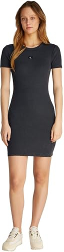 Calvin Klein Vestido Bodycon Mujer Washed Woven Label Rib Corto, Gris (Washed Black), XXS