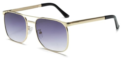 Long Keeper Retro Gafas de Sol Piloto para Hombre Mujer Gafas de Sol Cuadradas Metal Años 70s 80s Gafas de Piloto Cuadradas Clasicas Protección UV400, 55MM