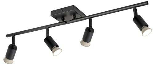 SEEBLEN 4-Light GU10 Track Lighting, Black Adjustable Ceiling Spot Light Kit, Industrial Flush Mount LED Track Light for Kitchen, Hallway, Living Room