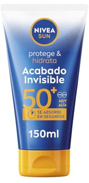 NIVEA SUN Protege & Hidrata Acabado Invisible SPF 50+ (150 ml), Loción Solar de textura ligera, protector hidratante con Ácido Hialurónico, crema protectora resistente al agua
