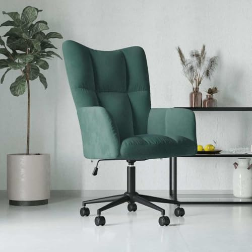QJBSAVVA Poltrona Relax in Velluto Verde Scuro con Rotelle Girevoli, Sedia da Ufficio Regolabile Altezza Meccanismo Gas per Camera Soggiorno Ufficio Design Moderno