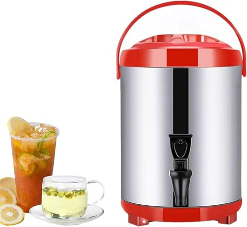 thermos, distributore di bevande in acciaio inossidabile con rubinetto, mantiene la temperatura (calda o fredda) fino a 10-12 ore, ideale per preparare tè, caffè e latte caldo, (Rosso, 6L)