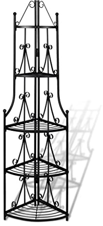 Étagère à Plantes, Support pour Plantes en Acier Tubulaire, Design Escalier avec 5 Niveaux, Étagère d'Angle Noire, pour Intérieur et Extérieur, Jardin, Véranda, Terrasse, Couleur Noir, 36 x 160 cm