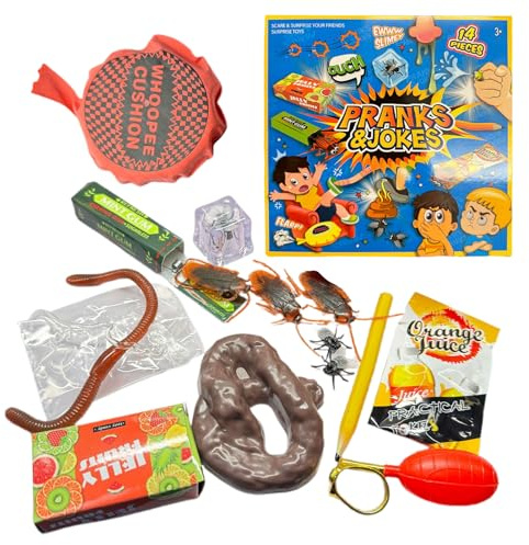 Kit De Bromas Divertidas Juego De 14 Piezas con Cojín para Pedos E Insectos Realistas De Broma para El Día Los Inocentes para Fiestas Escolares Y Noches Familiares Adultos Y Niños