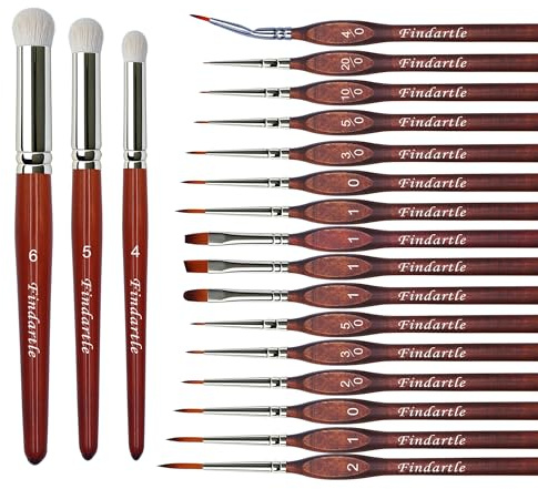 Findartle Pinceles Miniatura Dry Brush, 16 Pinceles para Detalles Finos y 3 Pinceles Secos, Pinceles modelismo drybrush para miniaturas, Warhammer,Citadel, figuritas, maquetas, Pintura por números