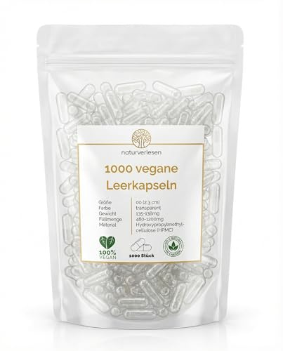 1 000 stycken veganska tomkapslar storlek 00, halal och kokare, även lämpliga för kapselfyllningsmaskiner. Bästa läkemedelskvalitet! HPMC, 100 % vegansk ~ vegetarisk