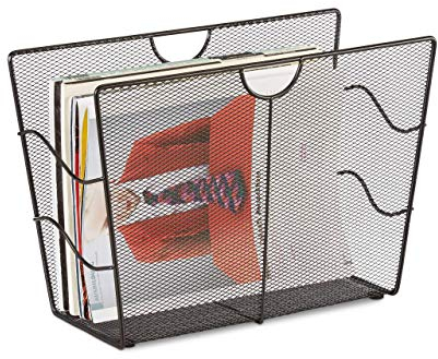 Relaxdays Zeitungsständer Mesh, Zeitschriftensammler Metall, Zeitungshalter stehend, HxBxT: 27 x 39 x 17 cm, schwarz