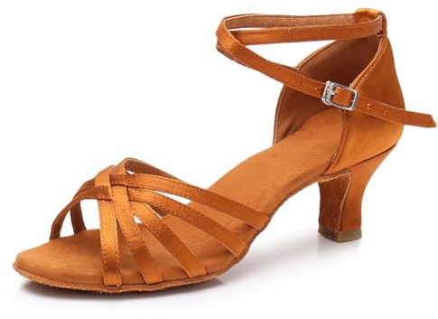 MSMAX Women's Practice Ballroom Dancing Shoes Indoor Performance Latin Dance Shoes for Woman Tan 7.5 M US Women