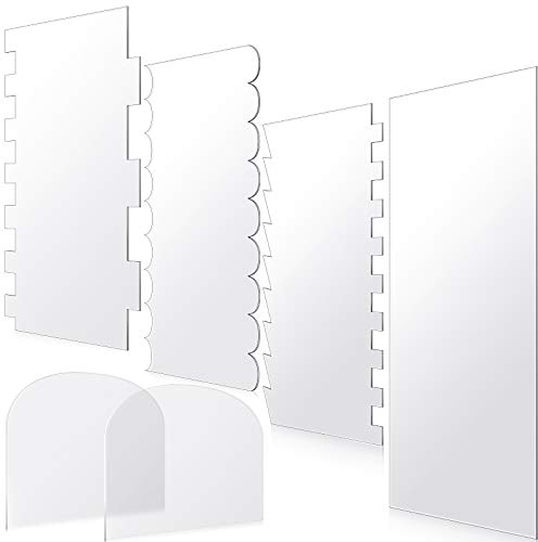 Patelai 6 Pieces Clear Acrylic Cake Scraper Smoother Set Large Cakes Smoother Scraper Cake Stripes Edge Contour Comb for DIY Icing Frosting Buttercream Cream Decorating Mousse Kitchen Baking Tool