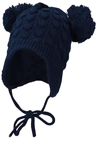 Sterntaler Baby Mädchen Mütze Baby Bommelmütze Struktur Mütze - Mütze Baby, Kappe Kinder - aus Baumwolle mit Bindeband - marine, 45