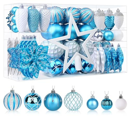 SHareconn Weihnachtskugeln Weihnachtsdeko Set Blau und Silber 106 STK in 24 Farben, Bruchsichere Weihnachtsschmuck Bälle Dekoration für Weihnachtsbaum, Tolle Dekorationen für Weihnachtsfeier Hochzeit