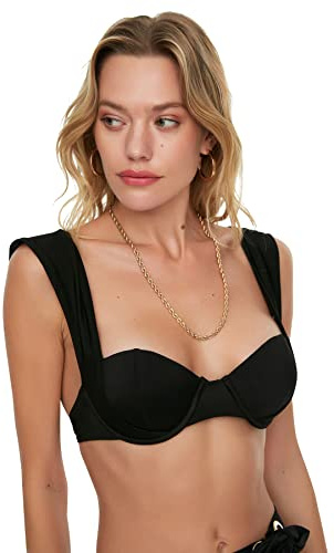 Trendyol Top de Bikini de Punto para balcón para Mujer, Negro, 38