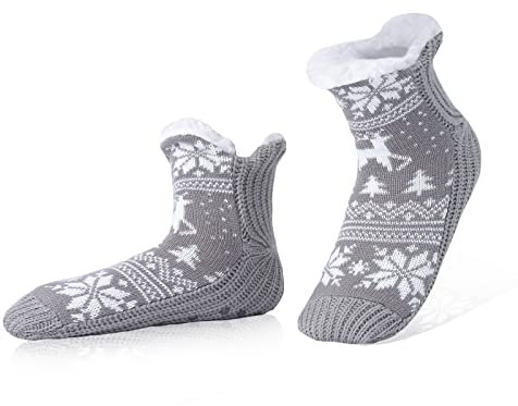 WOTENCE Calze Uomo Invernali Calze a Pantofola Antiscivolo Termiche, Calzini Termici Calde Pile Natalizi, Regalo Uomo Natale Regalo (Christmas Tree)