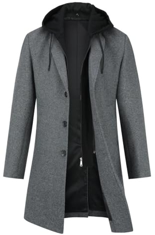 YOUTHUP Abrigo de Lana de Hombre con Gorra Slim Fit Invierno Sobretodo Grosor Trenca