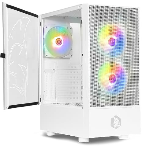 EMPIRE GAMING – Caja PC Gamer Sapphire - ARGB Mid-Tower ATX/Micro ATX/ITX - Puerta Lateral de Vidrio Templado - 3 Ventiladores 3 Pines 5 Voltios LED RGB Direccionable 120MM - MB Sync - Blanco