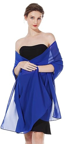 BEAUTELICATE Chiffon Shawl and Wraps Lightweight Scarfs Stole Silk Feeling Sheer Cover Up For Women Summer Wedding Bridesmaids Evening(Widen - Royal Blue)