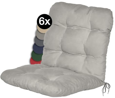 Beautissu 6er Set Niedriglehner Auflagen Set Flair NL Stuhlauflage 100x50x8cm Sitzkissen Niederlehner Gartenstühle Sitzauflagen Stuhlkissen Hell-Grau