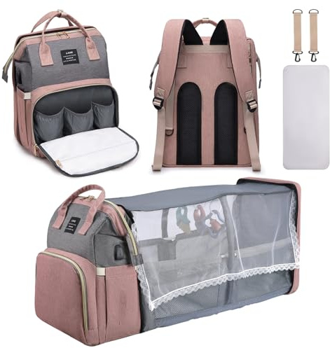 AFDLLDQM Mochila para pañales, bolsa de pañales multifuncional para bebés, estación de cambio de pañales para niños y niñas, Rosado, M, Bolsa de pañales para bebé