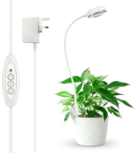 SANSI Grow Light for Indoor Plants, 4000K Sunlike White Full Spectrum Gooseneck Pot Clip LED Grow Lamp, 3/6/12H Timer (No Auto-on), 7 Brightness for Small Plants Growth - Pack of 1